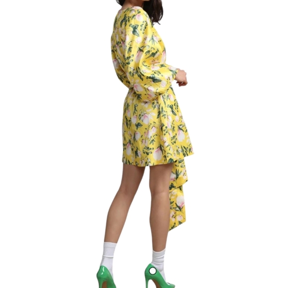 NY & Co Floral-Print Balloon-Sleeve Belted Dress NWT Yellow - Picture 2 of 7